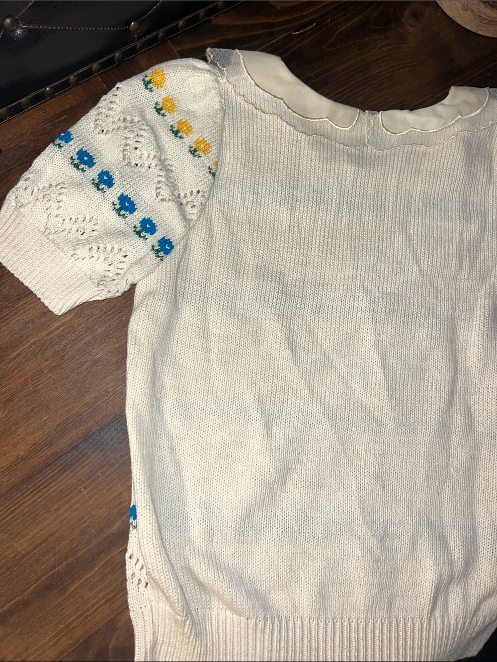Vintage 80s/90s Sweater Loft Pointelle Sweater- zig zag & floral! SWEET! - Picture 8 of 11